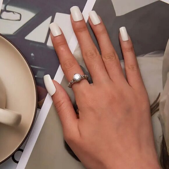 NEW Engagement Ring SZ. 7 S925 Sterling Silver Filigree Romantic Feminine - Picture 4 of 12